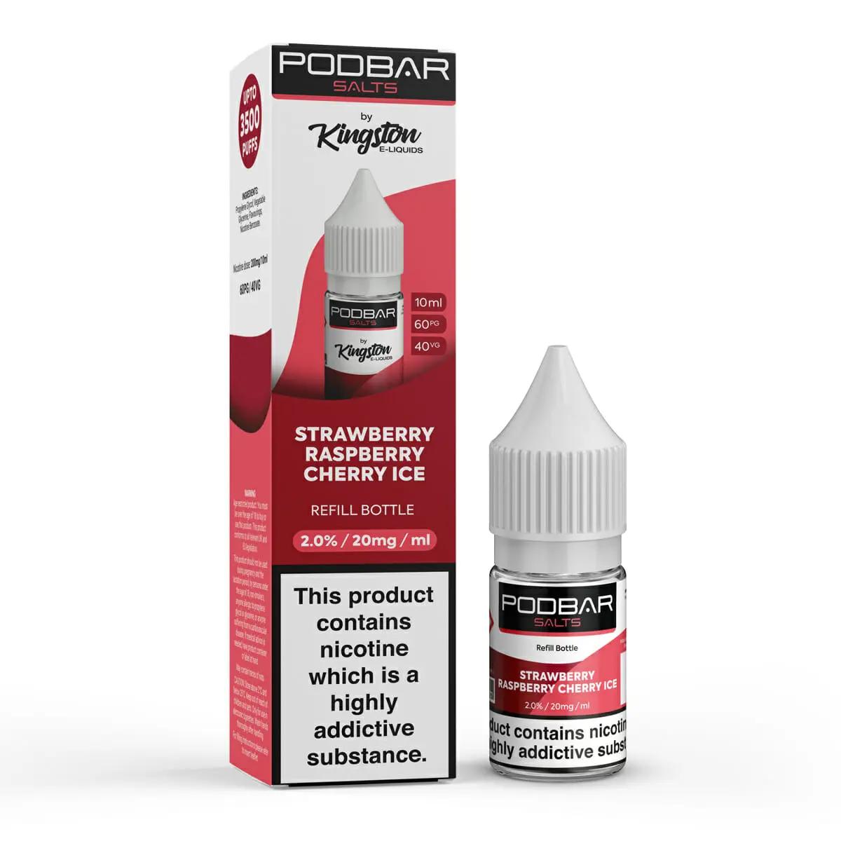 Product Image of Strawberry Raspberry Cherry Ice Nic Salt E-Liquid by PodBar Salts By Kingston 10ml