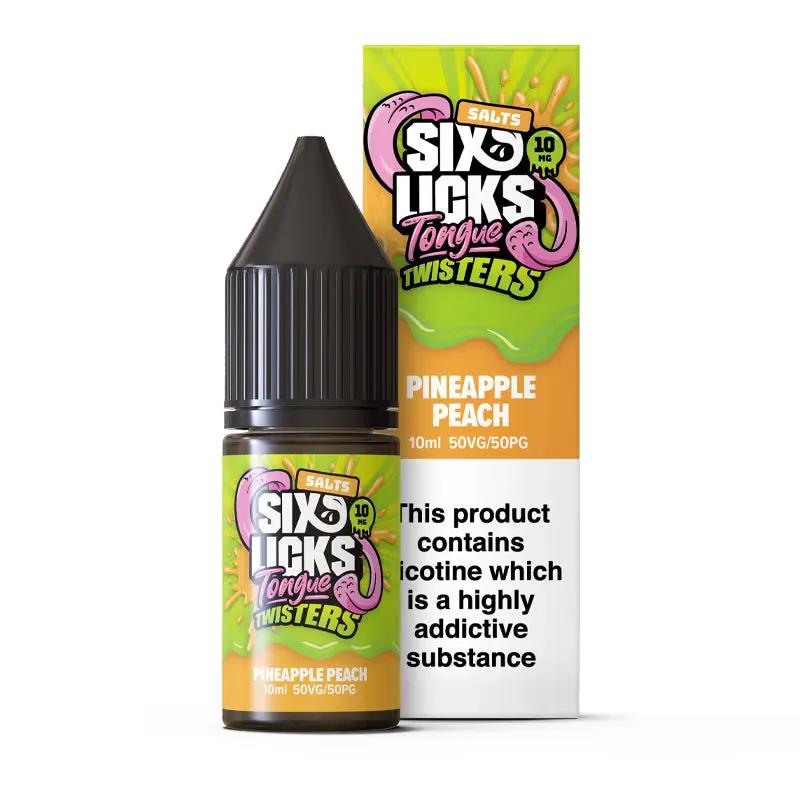 Product Image of Pineapple Peach Nic Salt E-Liquid by Six Licks Tongue Twisters Salts 10ml